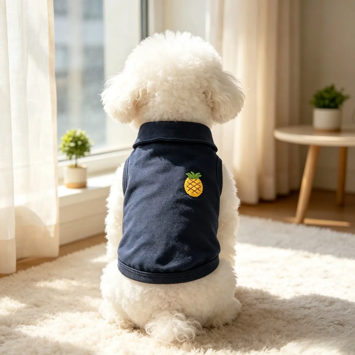 1PC Pineapple Embroidery Collar Dog Polo Shirt Teddy Bear Small Dog Spring/Summer Breathable Pet Sleeveless Tank Top