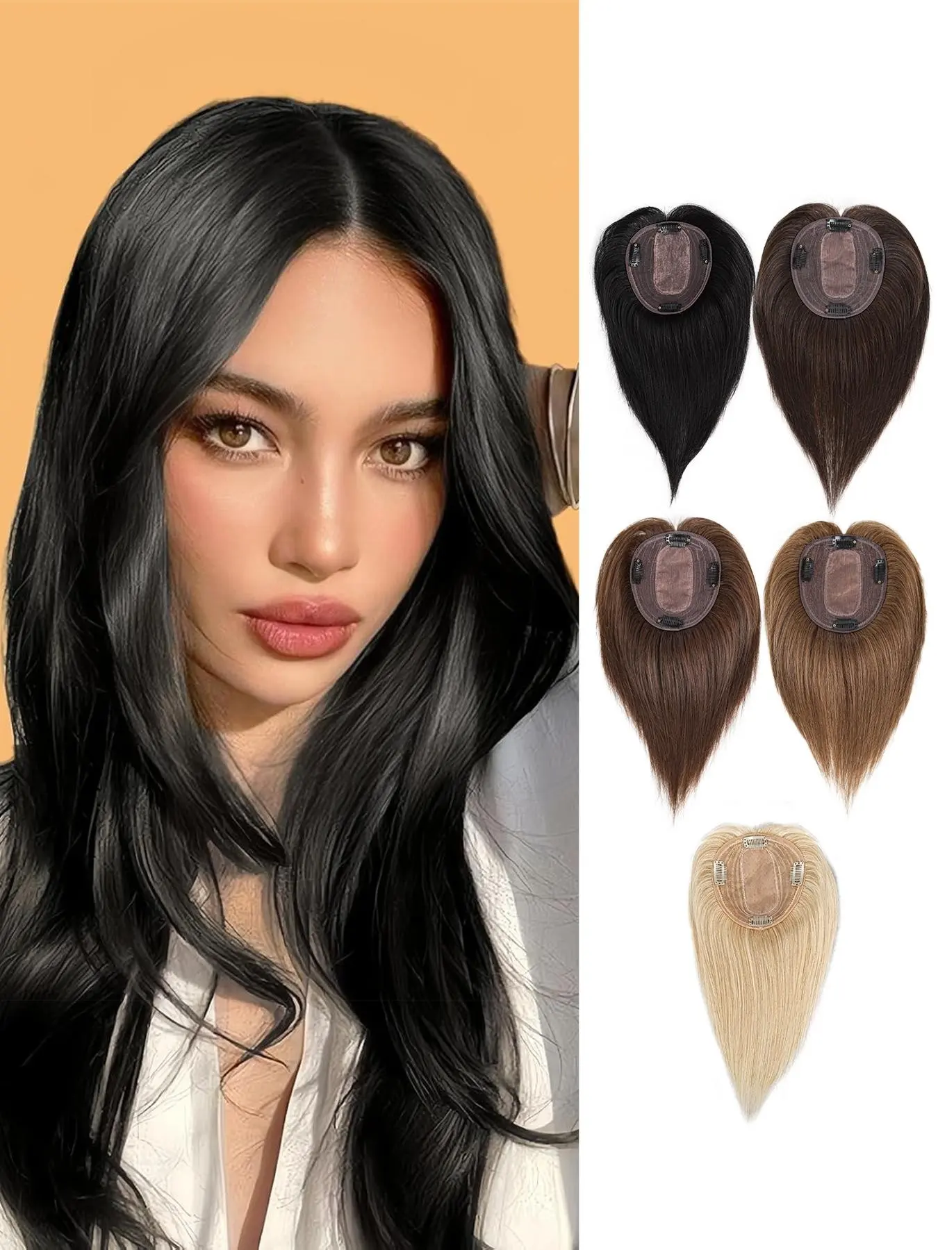 10 Inch Human Hair Topper for Women, 360° Cover Lightweight 12*13cm Breathable Silk Lace Base Hair Toppers, 100% Remy Human Hair Wiglets Hairpieces for Thinning Hair&Wide Parting