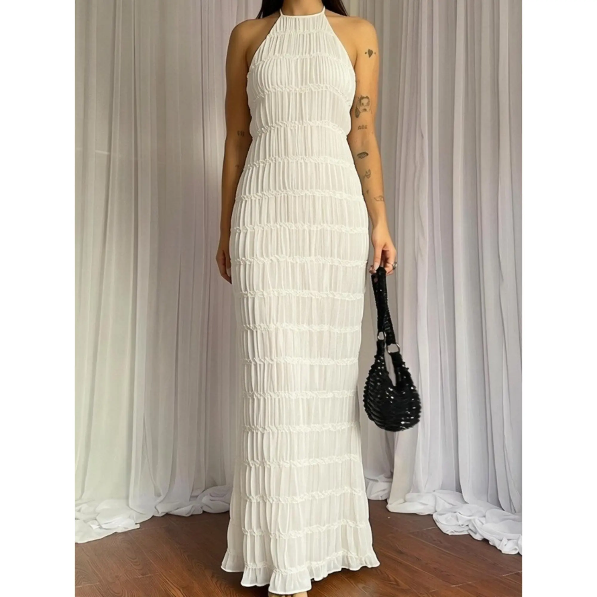 Summer Long Dress y2k Women’s Spaghetti Strap Sleeveless Pleated Dress Cocktail Party Dresses