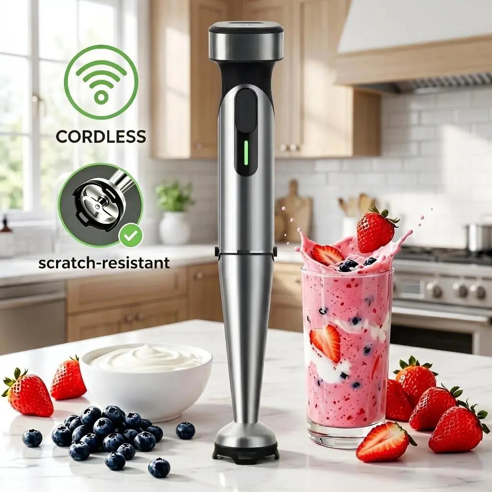 Cordless Immersion Blender - Wireless Rechargeable Battery, Portable Handheld Stick Mixer with Adjustable Speed for Effortless Blending, Blends Shakes, Soups Smooth, Baby Food Puree, No, Stick Blender