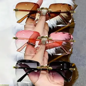 Frameless Trimmed UV-Protection Sunglasses, Korean-Style Trendy Fashion Eyewear for Women Daily Outdoor & Casual Wear