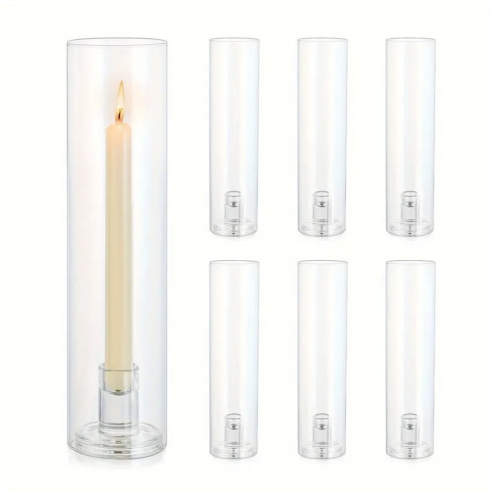 Hurricane Candle Holder Set of 6, 11.8 Inch Clear Tall Candlestick Holder for Taper Candles, Hurricane Glass Candle Sticks Holders for Table Centerpiece Wedding Party Dining Event Decor