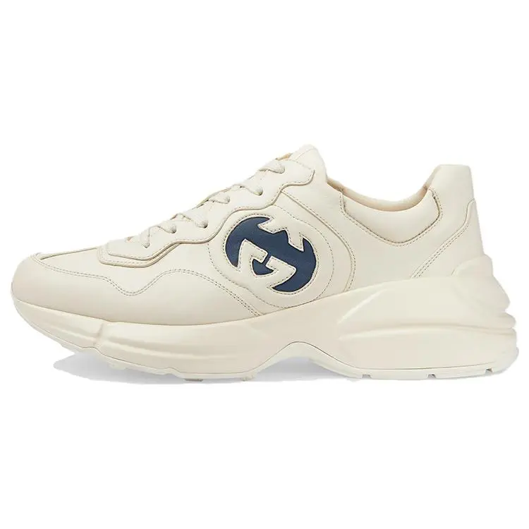 Gucci Rhyton Leather Low-Top Casual Sneakers for Men in White Verifiable, with credentials and supporting global authentication