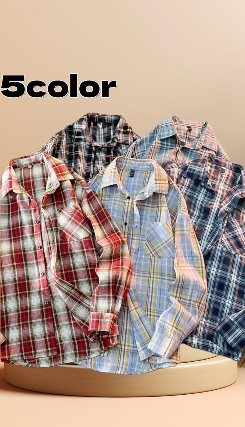 2026 Black and White Plaid Shirt Men's Fashion Casual Skin-Friendly Versatile Trendy Style 5color Options