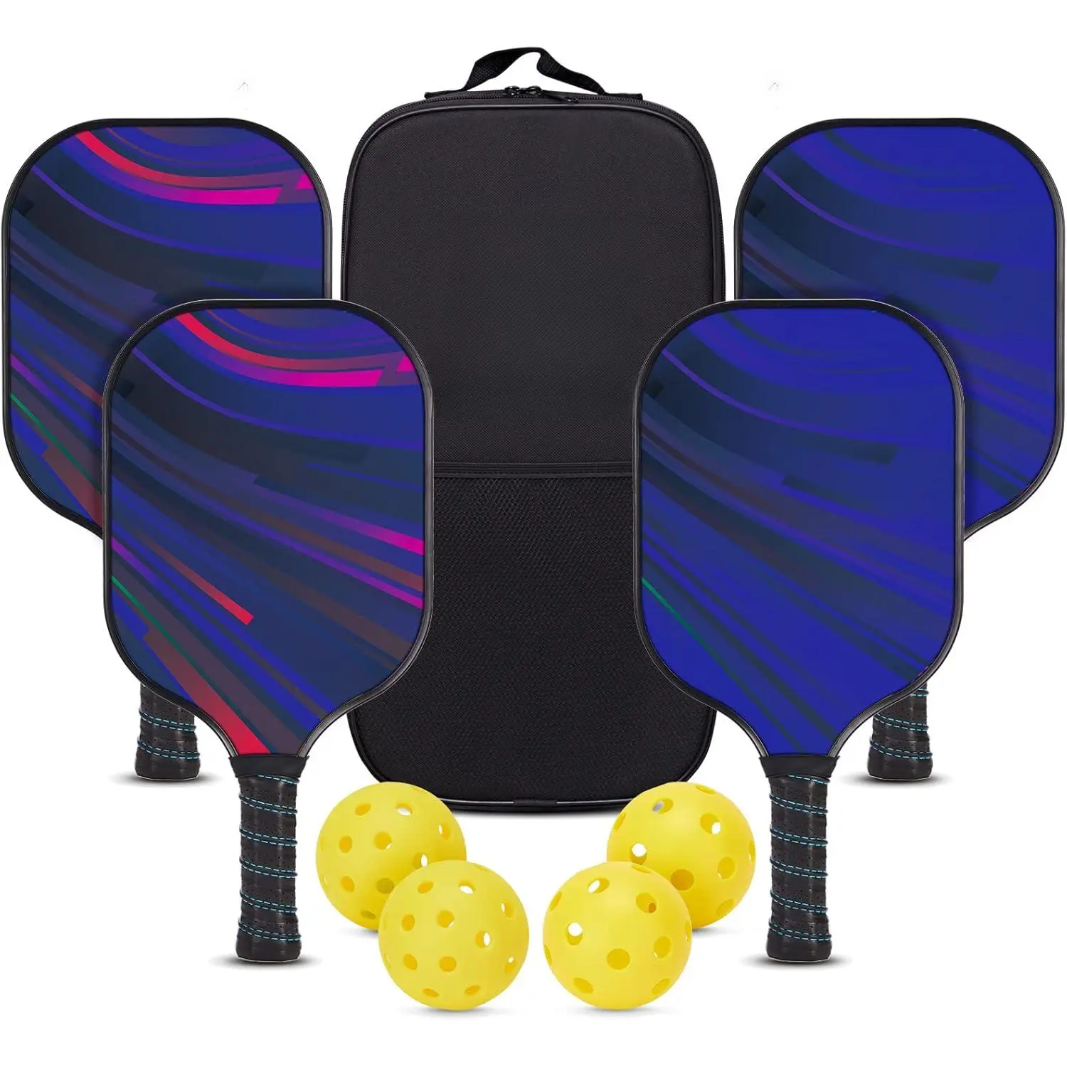 Pickleball Paddles Set of 2/4 - USAPA Approved, 4 Indoor Outdoor Pickleball Balls, Fiberglass Surface Paddle Racket with Cover Bag, Ideal Training Equipment Gift for Men & Women
