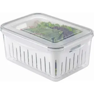 carrotez 16.9 Cup Produce Saver Container for Fridge with White Colander, Airtight Fruit & Vegetable Storage Bin, Removable Strainer Basket, BPA-Free, Stackable, 4.0L