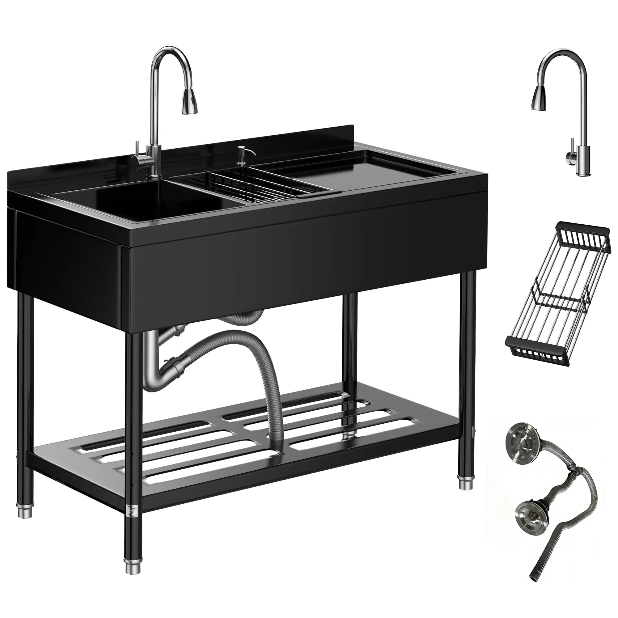 47.5" Freestanding Stainless Steel Rectangular Utility Sink - 25.7" Single Bowl Laundry Tub with Faucet Kit, Drain Kit, Indoor Use for Home Improvement Laundry & Utility Rooms