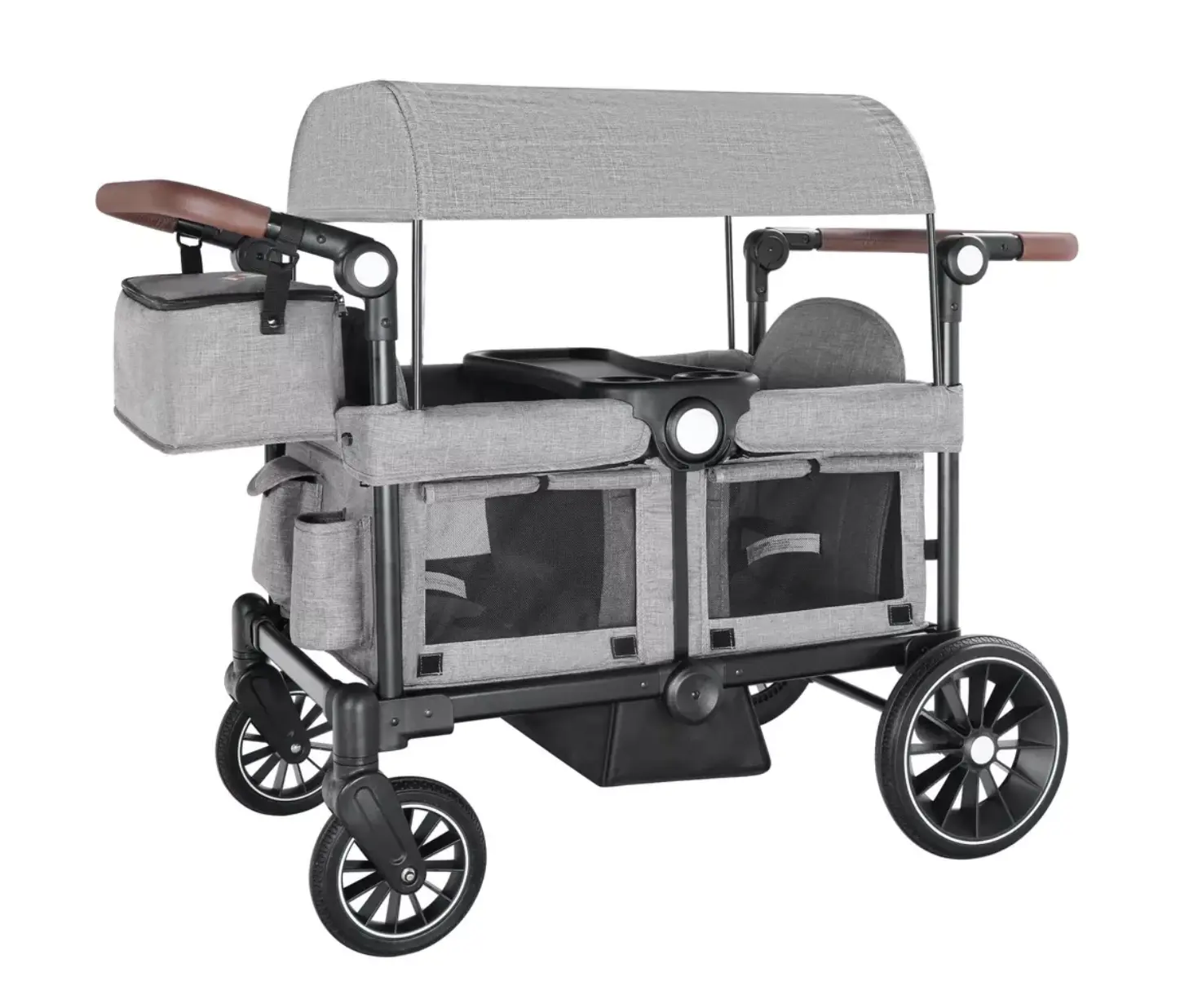 Springtok Kinder King Folding wagon Stroller for 2 Kids,Convert to Newborn Bassinet, 2 Seater w/RemovableCanopy, Adjustable Handle, All-Terrain Shock-AbsorbingWheel, Detachable Tray, Diaper Bag