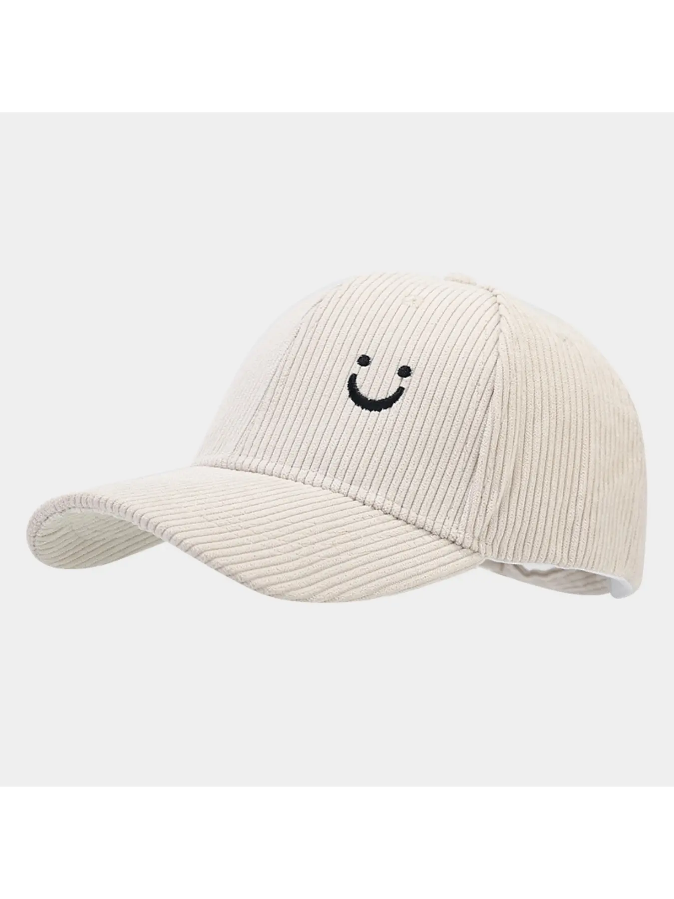 New cute smiley face embroidered corduroy baseball cap, autumn and winter street style, simple curved brim trucker cap
