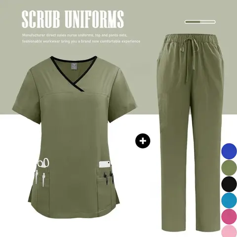 Women's Fitted Medical Scrub Set, Nurse Scrubs Spa Dental Healthcare Uniform Top and Pants Workwear, Wholesale Style Clothes