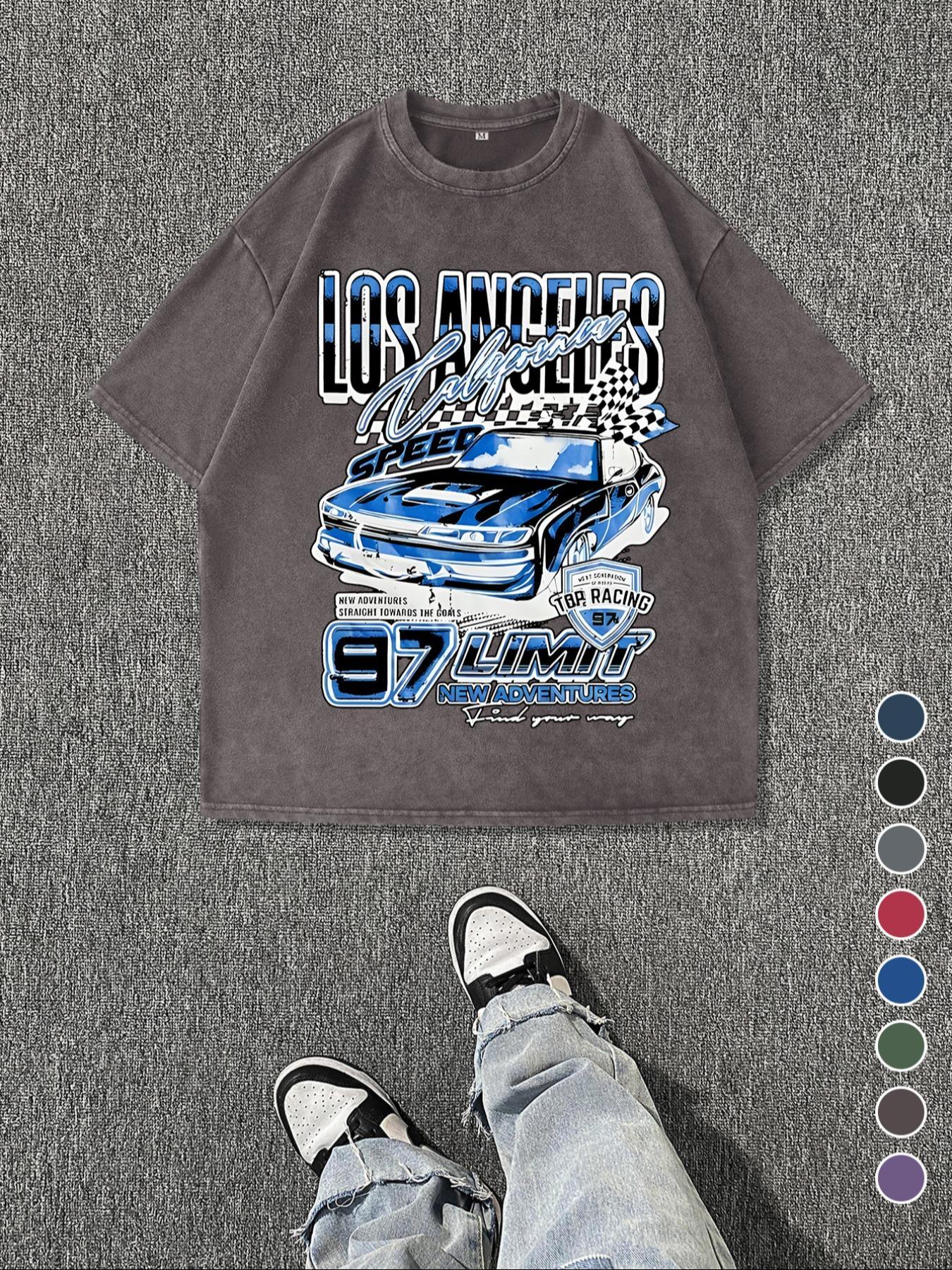 Men's Regular Fit Car Graphic Print Knit Round Neck Tee, Vintage Fashion Trendy Streetwear Casual Fitted Short Sleeve T-shirt for Daily Wear, Ladies Summer Outfit, Top