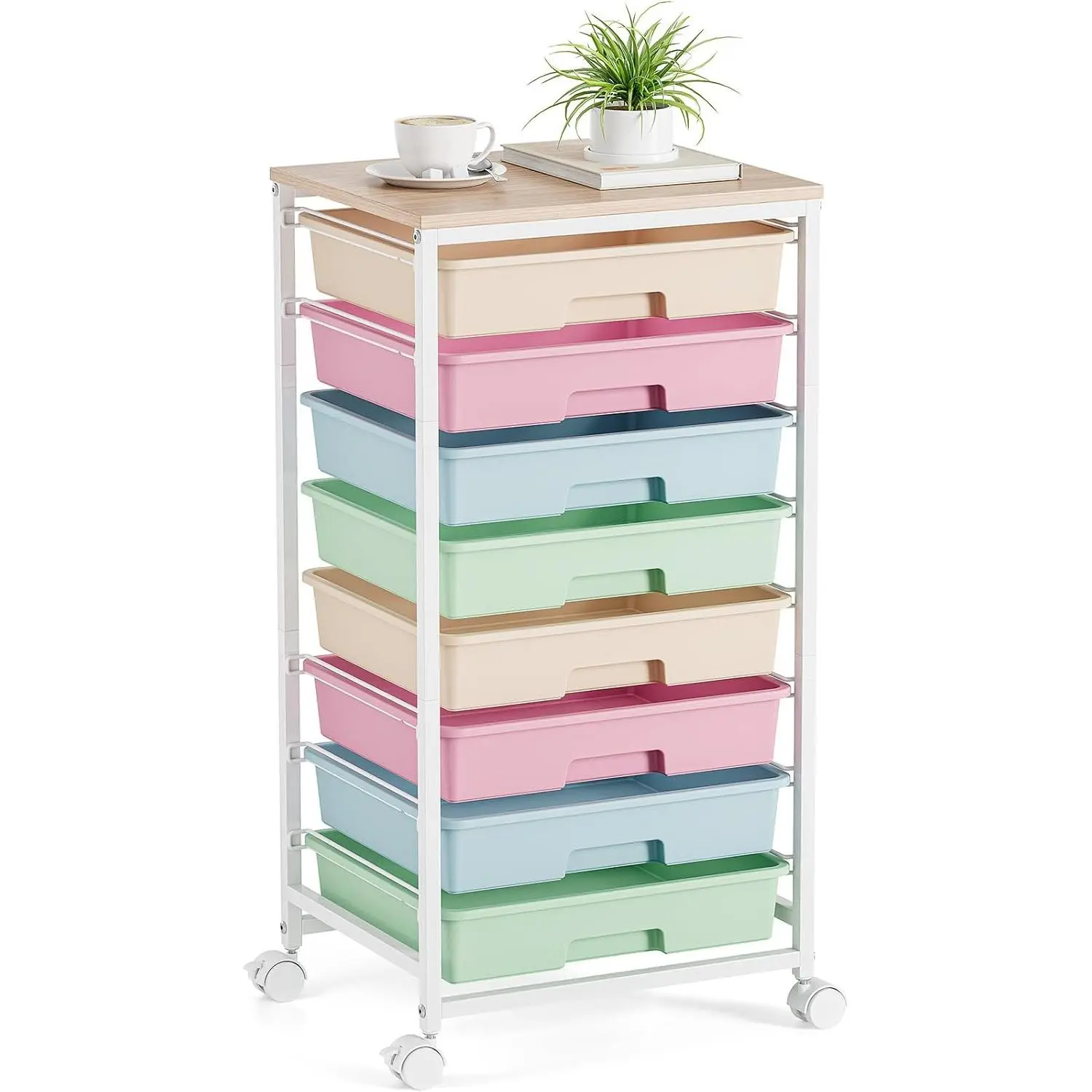 Rolling Storage Cart, Rainbow Cart with 8 Drawers and Wooden Tabletop, Teacher Organization for Classroom, Art Cart for Classroom,Office,Bedroom,Rainbow