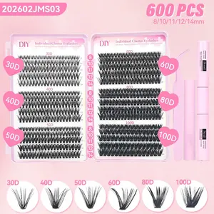 30 Rows 600 Clusters False Eyelashes Book, 30D-100D DIY Dense Curling Lash Kit, Cosmetic, Includes 3 Tools, Large Capacity, Perfect for Makeup Enthusiasts