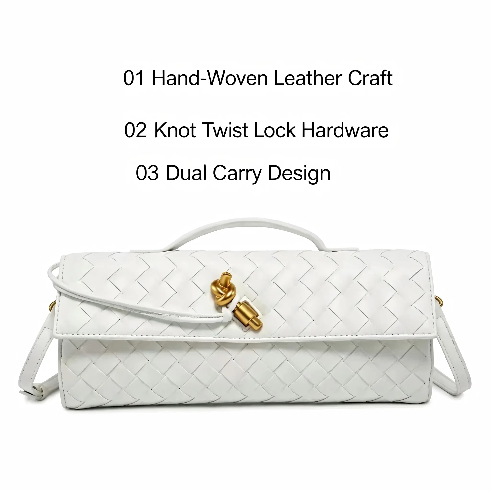 Crossbody Bag for Women, Retro Handwoven 2-Layer Cowhide Evening Clutch with Golden Knot Lock, Two-Layer