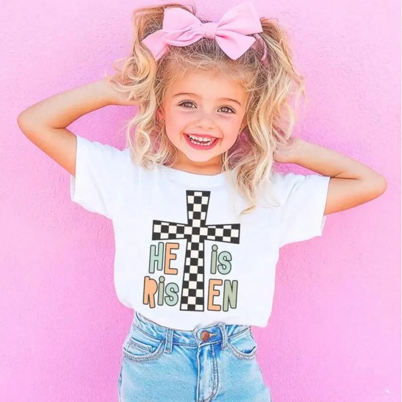 He Is Risen Easter Shirt, Trendy Christian Tee for Kids