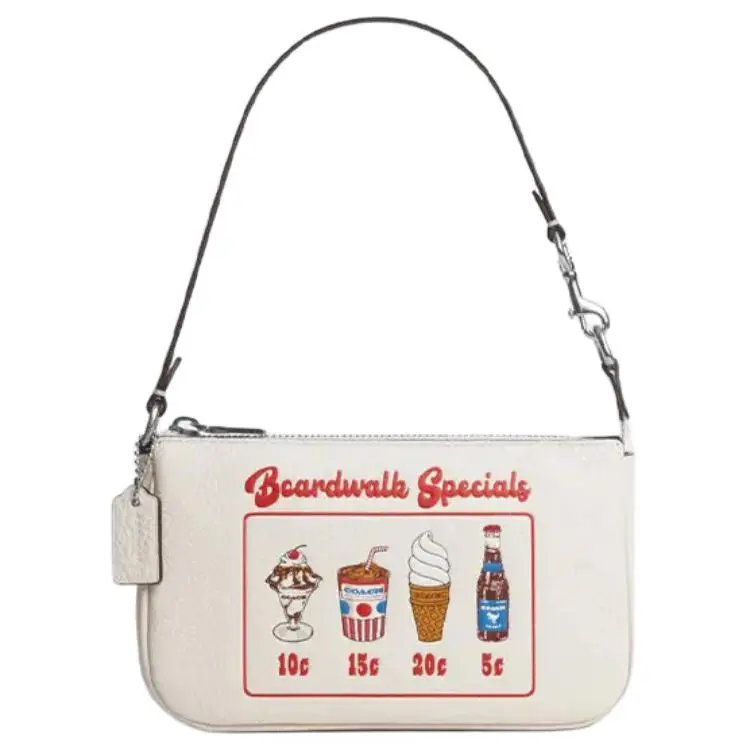 COACH Nolita 19 Small Leather Crossbody Handbag for Women, Printed Zip Closure, White