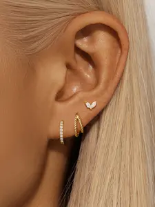 3Pcs 925 Sterling Silver Classic Cubic Zirconia Hoop Earring Hypoallergenic Cartilage Helix Tragus Lobe Piercing Jewelry Suitable For Women For Daily, Dates, Vacation, Wedding, Party, Holiday Gift