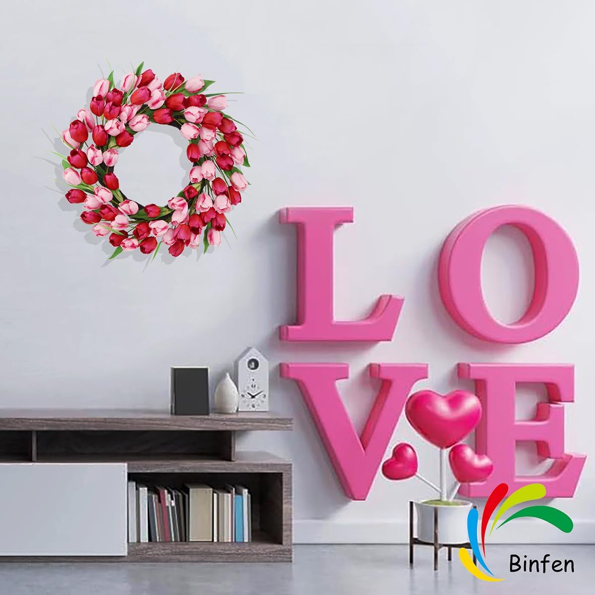 18-20 Inch Valentines Day Wreath – Pink & Red 72pcs Silk Tulip Valentines Door Decor, Outdoor Valentine Wreaths for Front Door Decorations, Romantic Spring