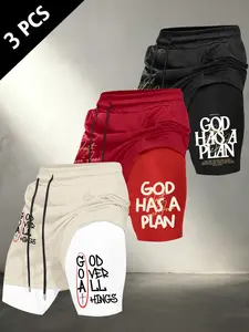 Men's Y2K Double Layer Drawstring Athletic Shorts, Faith Cross Slogan Letter Print Quick Dry Workout Bottoms, Trendy Christian Casual Gym Streetwear Short Pants #FaithPrintShorts #DoubleLayerShorts #GymAthleticWear #ChristianStreetStyle #TikTokMadeMeBuyIt