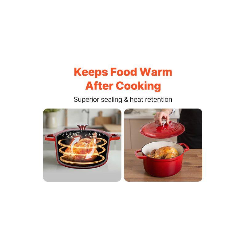 Summervibes VEVOR Enameled Cast Iron Dutch Oven, 6 Quart Pot with Lid and Dual Handles, Heavy-Duty Durable Cookware Pan, Oven Induction Compatible up to 500, for Braising, Stews, Roasting, Bread Baking, Red