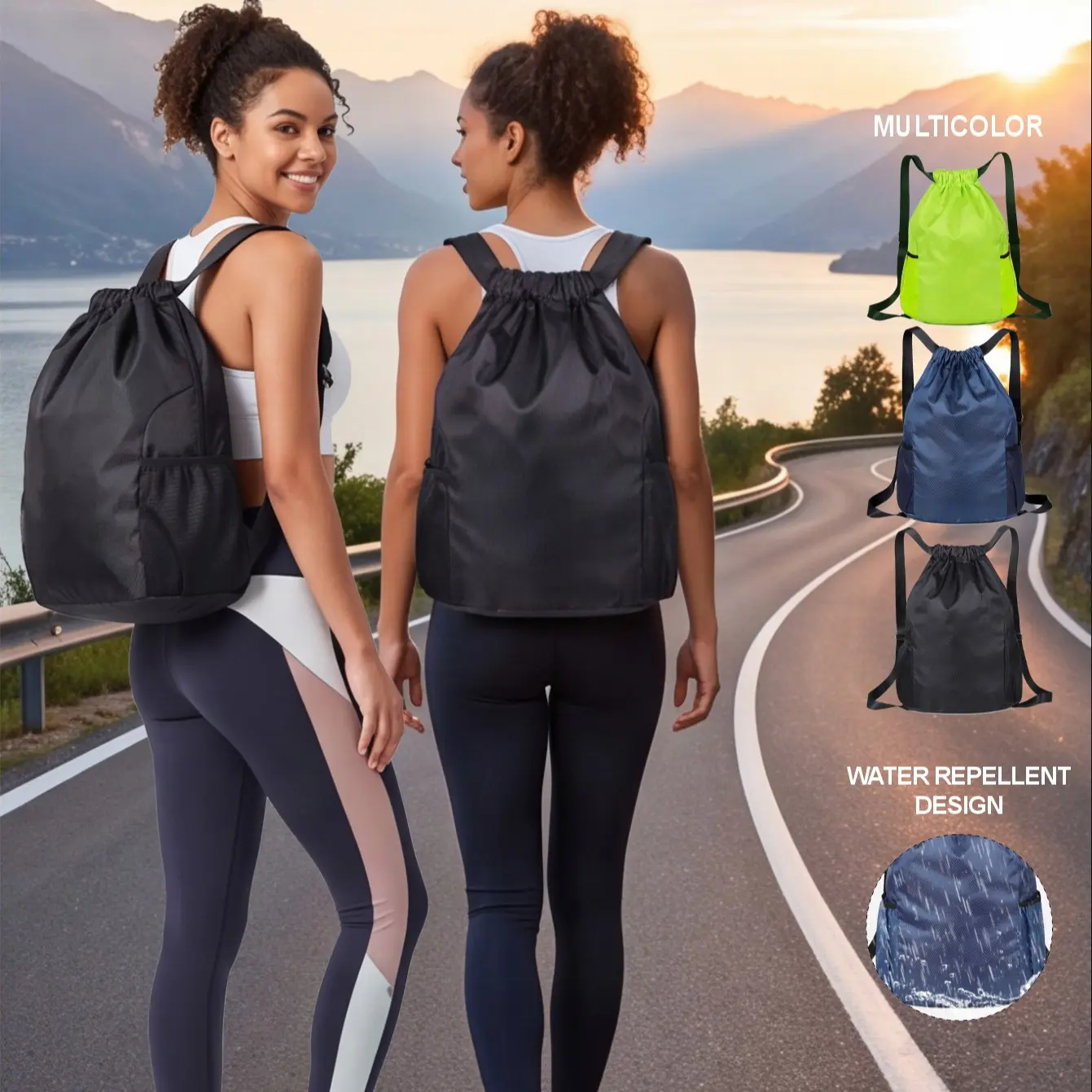 Waterproof Drawstring Backpack, Rhombus Pattern, Lightweight Fitness Bag, Adjustable Straps, Multiple Colors, Outdoor Sports Bag