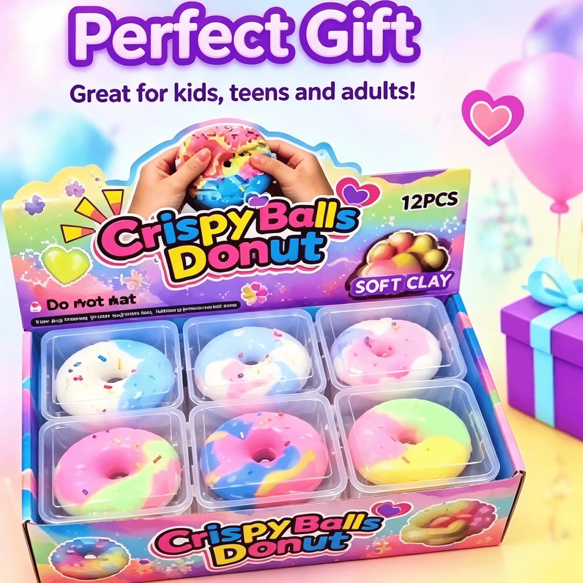 Donut Soft Clay Slime Squishy Toy, Colorful Rainbow Doughnut, Stress Relief Toy, Stretchy Non-Sticky Sensory Fidget Toy, Cute Birthday Gift
