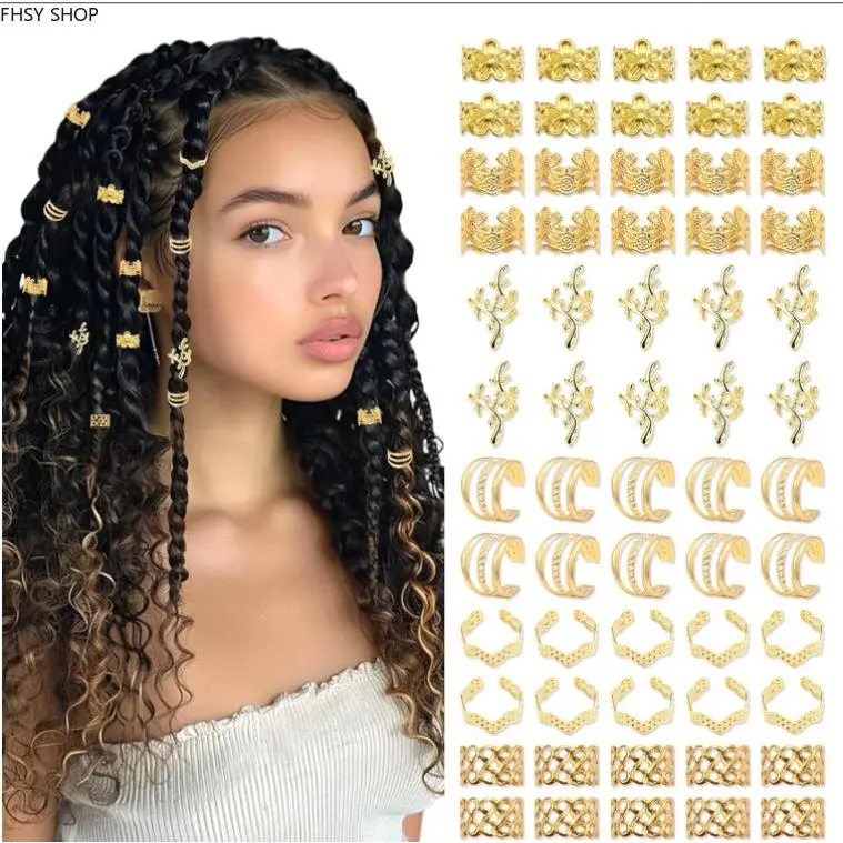 Women's 60pcs Metal Hair Rings Set - Gold Silver Loc Beads, Beaded Cuffs for Dreadlocks & Braids, Easy-Use Female Fashion Accessory for Party Wear, Festival Costumes