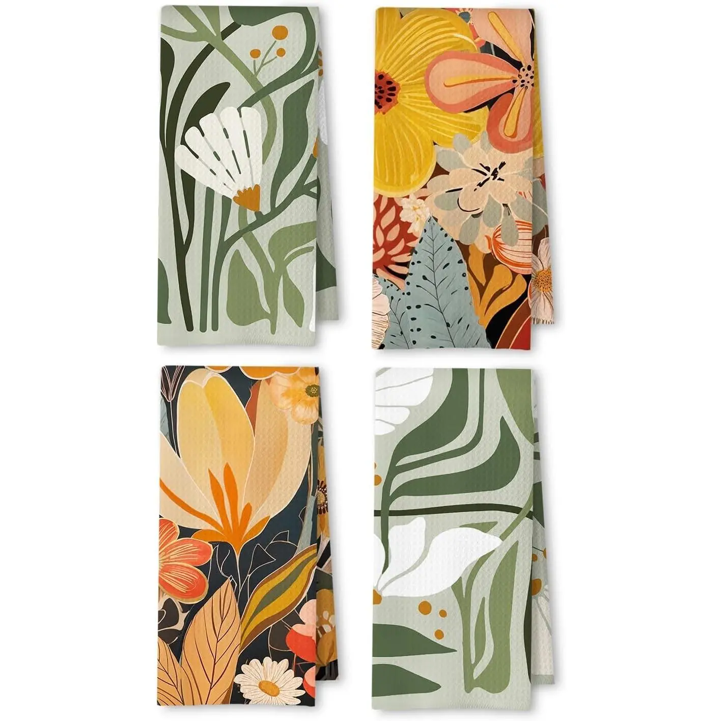 Abstract Boho Floral Kitchen Towels, 16x24 Inches Set of 4 - Colorful Modern Abstract Flower Dish Tea Hand Towels for Kitchen and Bathroom Decor