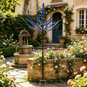 2-Piece Outdoor Metal Wind Spinner Set, Extra-Large Rotating Windmill for Gardens and Lawns, Decorative Ground-Stake Art for Courtyards