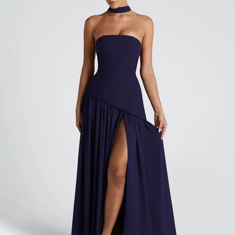 【Black Friday】Women's Solid Split-Thigh Bodycon Tube Dress with Scarf, Elegant Strapless Dress for Party, Club & Beach Vacation, All-Season Ladies Clothing
