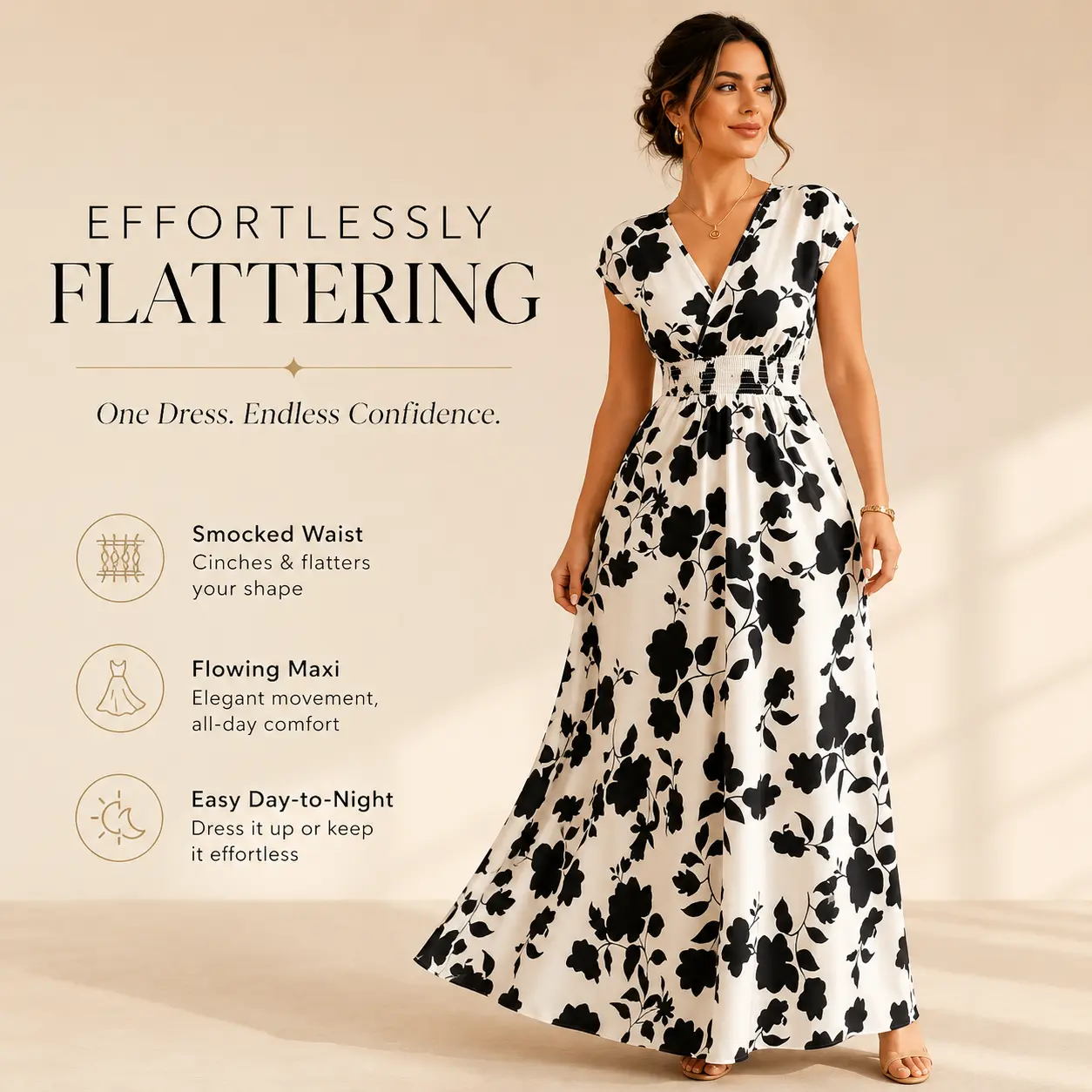 2026 New Summer Women Printed Dress, V Neck Short Sleeve Tie Waist Long Dress, Elegant Slim Fit Casual Maxi Dresses for Daily Party Beach Wear