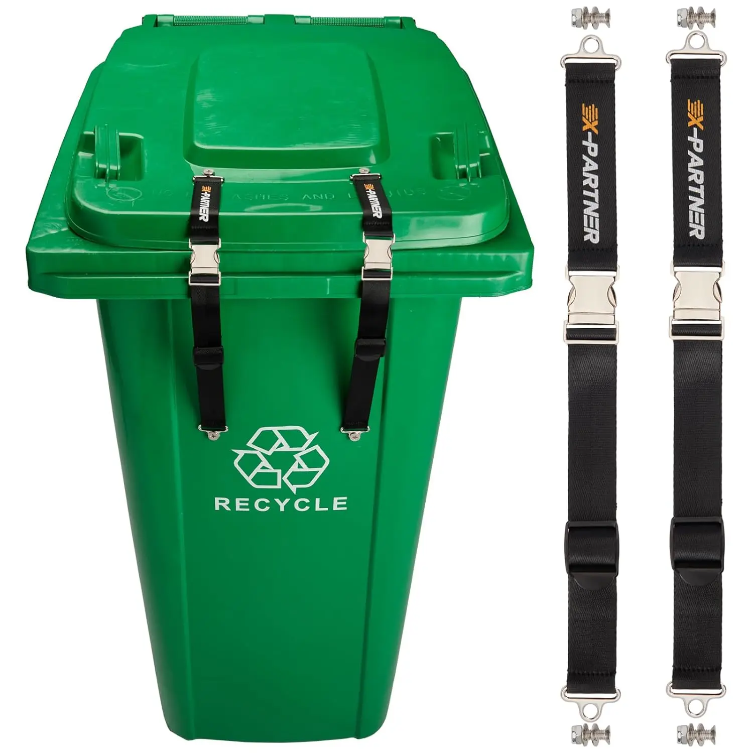 2PCS Heavy-Duty Bear Proof Trash Can Locks - Animal-Proof Garbage Can Lid Straps for 28-96 Gallon Outdoor Bins, Secure Locking Buckle Against Raccoons & Wildlife - black