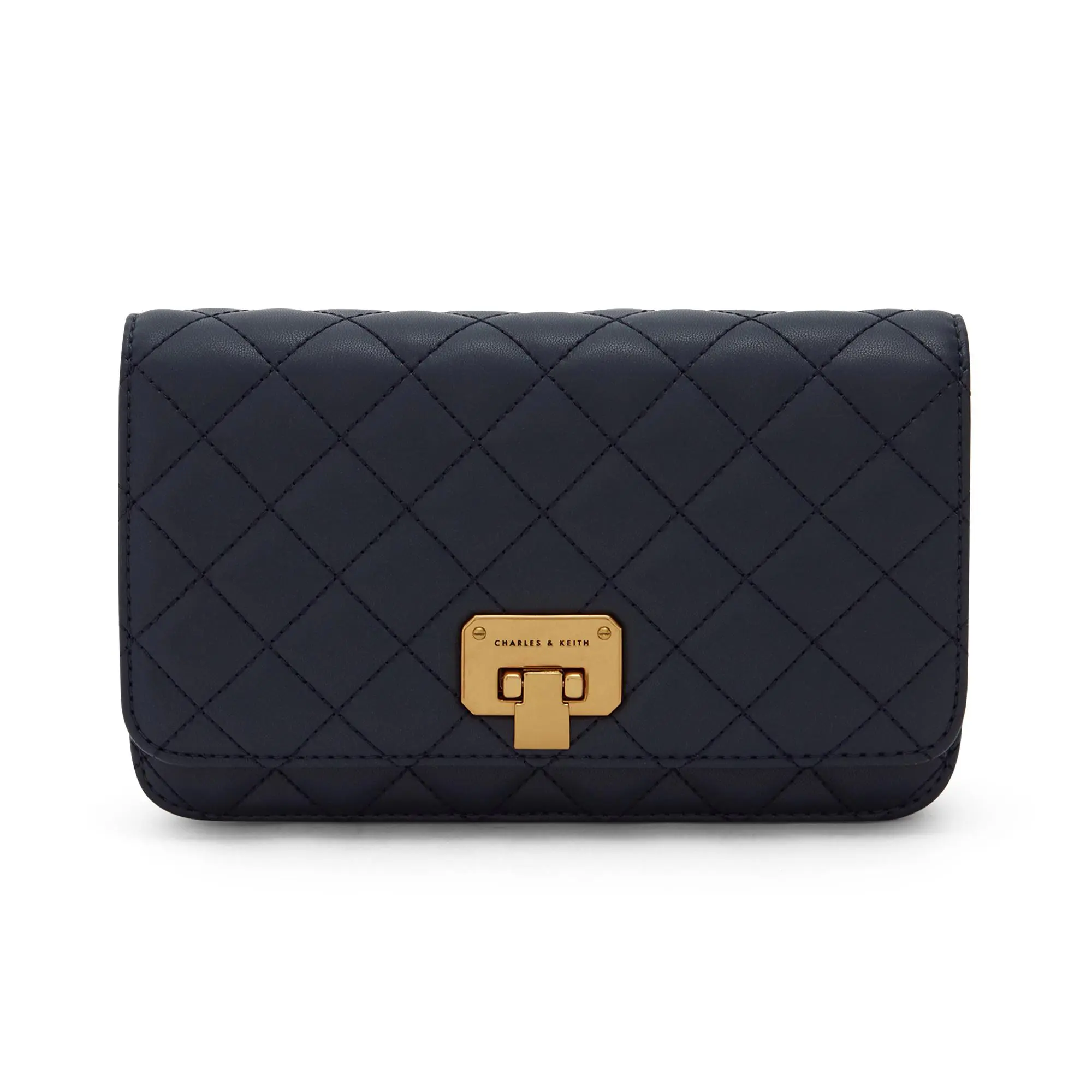 Charles & Keith PU Small Quilted Chain Crossbody Bag for Women in Navy Blue, Peacock Green, Pink, Cream, and Mint Green
