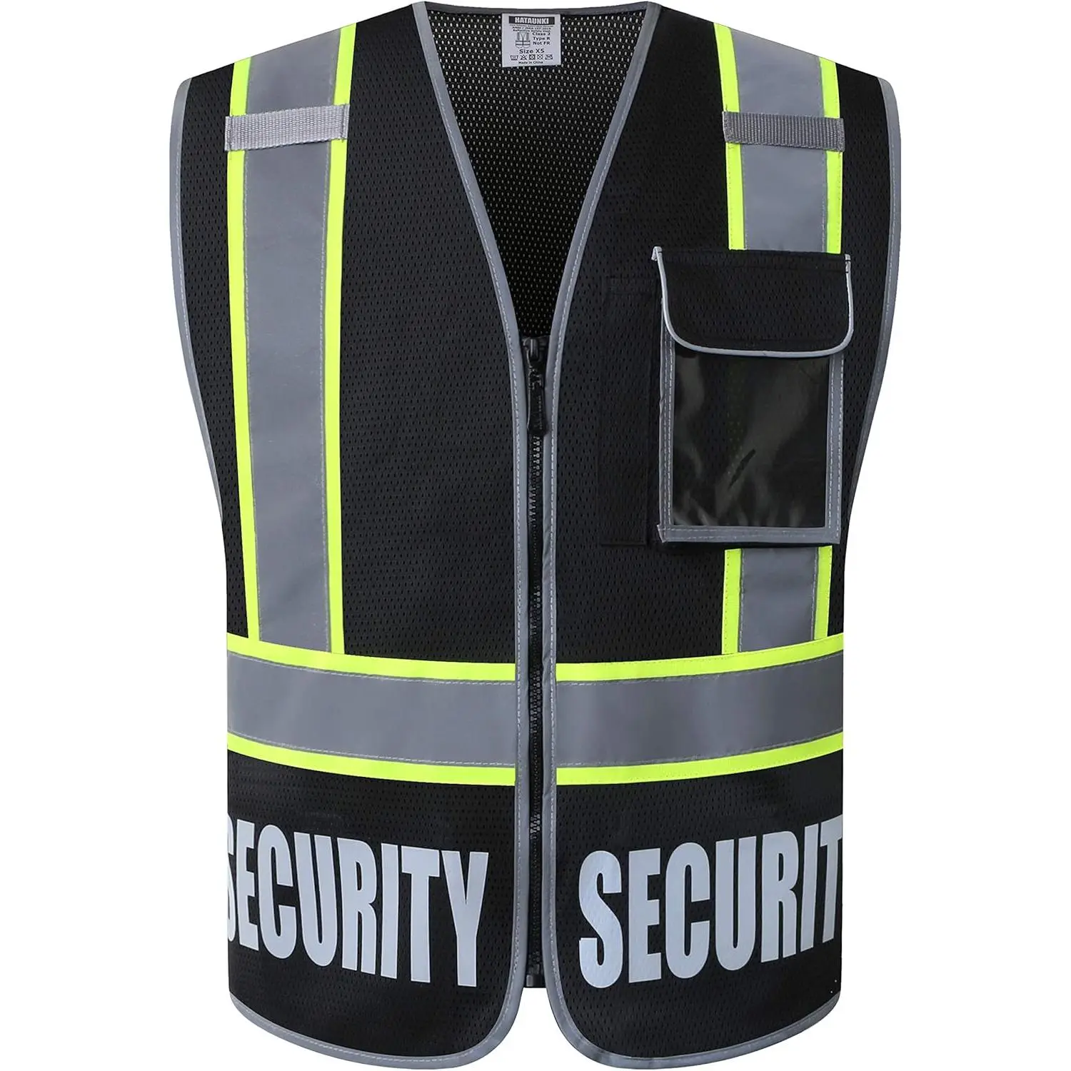 Security Vest for Men Women Reflective Safety Vest with 5 Pockets and Front Zipper Mesh High Visibility Vest Meets ANSI/ISEA 107-2015 Standards(Black-22, 2X-Large)