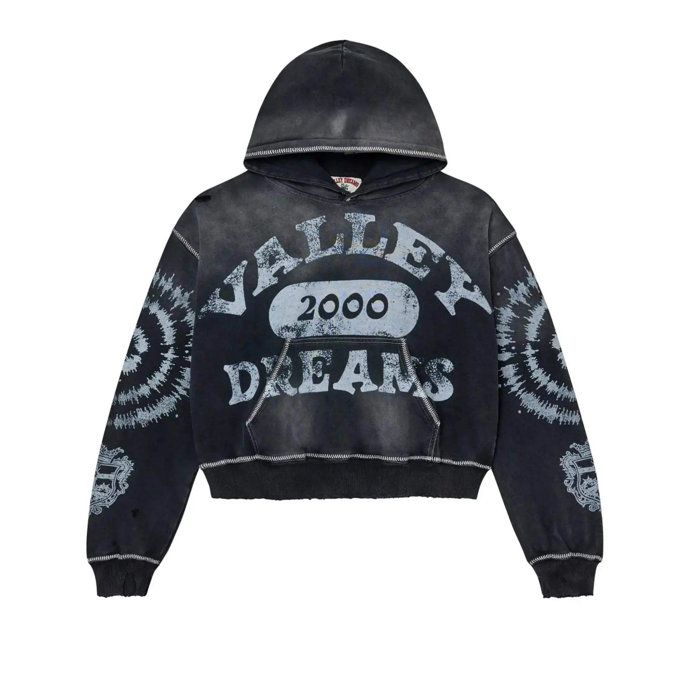 VALE Valley Dreams 2000 Pullover Hoodie 100% Cotton Loose Oversized Y2K Vintage Wash Tie Dye Printed Hooded Sweatshirt Autumn Winter Streetwear Top Men Women Unisex