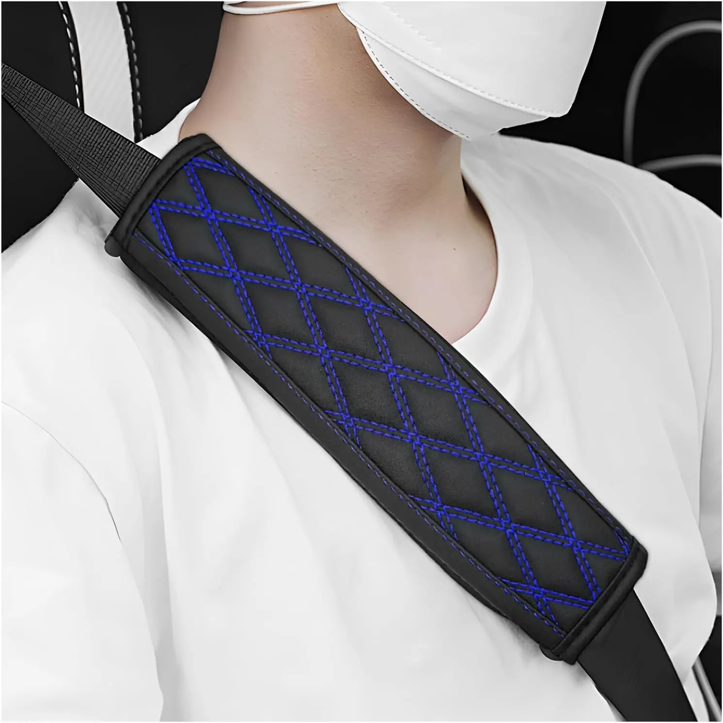 2 count  Seat Belt Cover Pads, Breathable Leather Seatbelt Cushion Soft  Pads, Comfortable Safety Belt Cover for   Protection,  Accessories (Blue)