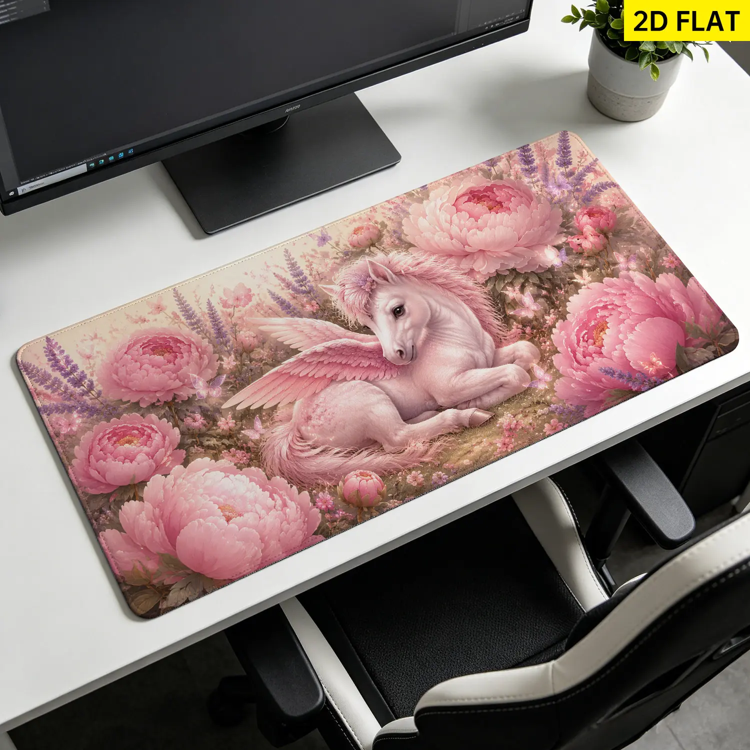 Extra Large fantasy pink pegasus and peonies floral Mouse Pad,Non Slip Rubber Pad,Desktop Decoration Drotection Pad,Washable,Lock Edge Multi Size,Premium Multipurpose Mousepad For Home,Office,Gift for Family and Friends