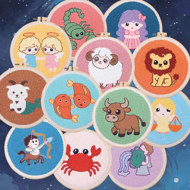 Punch Needle Embroidery Kit - 12 Constellations Themed DIY Craft Set for Kids and Beginners, Handcraft Starter Project