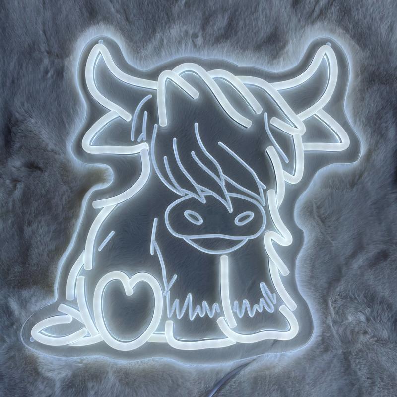Highland Cow LED Neon Sign, Adjustable Brightness Wall-Mountable USB Powered Home Bedroom Party Decoration Christmas Gift Idea Ambient Decoration Lamp