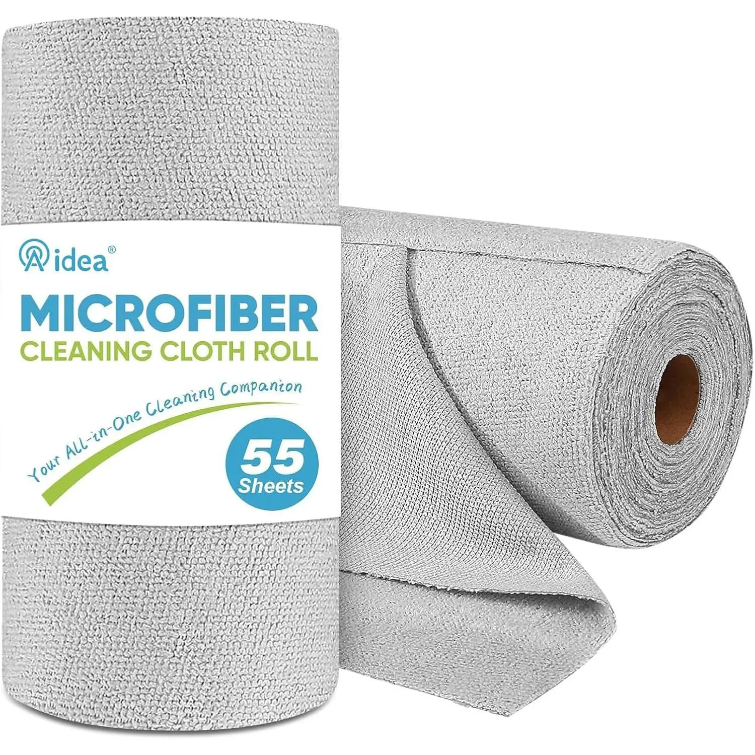 Microfiber Cleaning Cloth Roll-55 Sheets, Microfiber Towels 11×9" | Reusable Paper Towels, Shop Towels Cleaning Rags for Automotive, Workshop, House, Kitchen, Car Cleaning Supplies, Grey