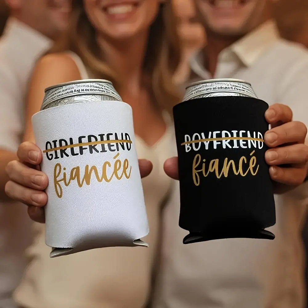 Girlfriend to Fiancée and Boyfriend to Fiancé Beer Can Cooler set newly engaged couple Perfect for engagement party proposal celebrations Future Mr Mrs Bride Groom to be Wife Husband Present Boyfriend Fiancee Beverage