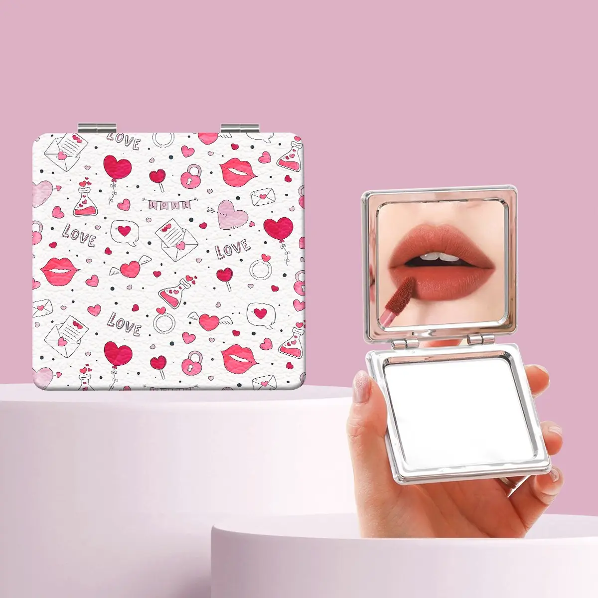 Millennium Y2K Style Lip Heart Envelope Makeup Mirror, Portable Folding Mini Handheld Mirror, Perfect Gift for All Occasions