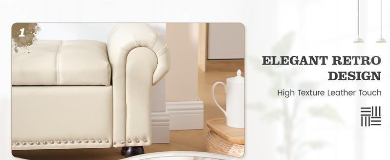 YOUDENOVA Storage Ottoman Bench for Bedroom 51" Queen Leather Storage Bench with Button, Upholstered Bedroom Bench with Rolled Arms for Living Room, Storage Room, Entryway Modern Furniture