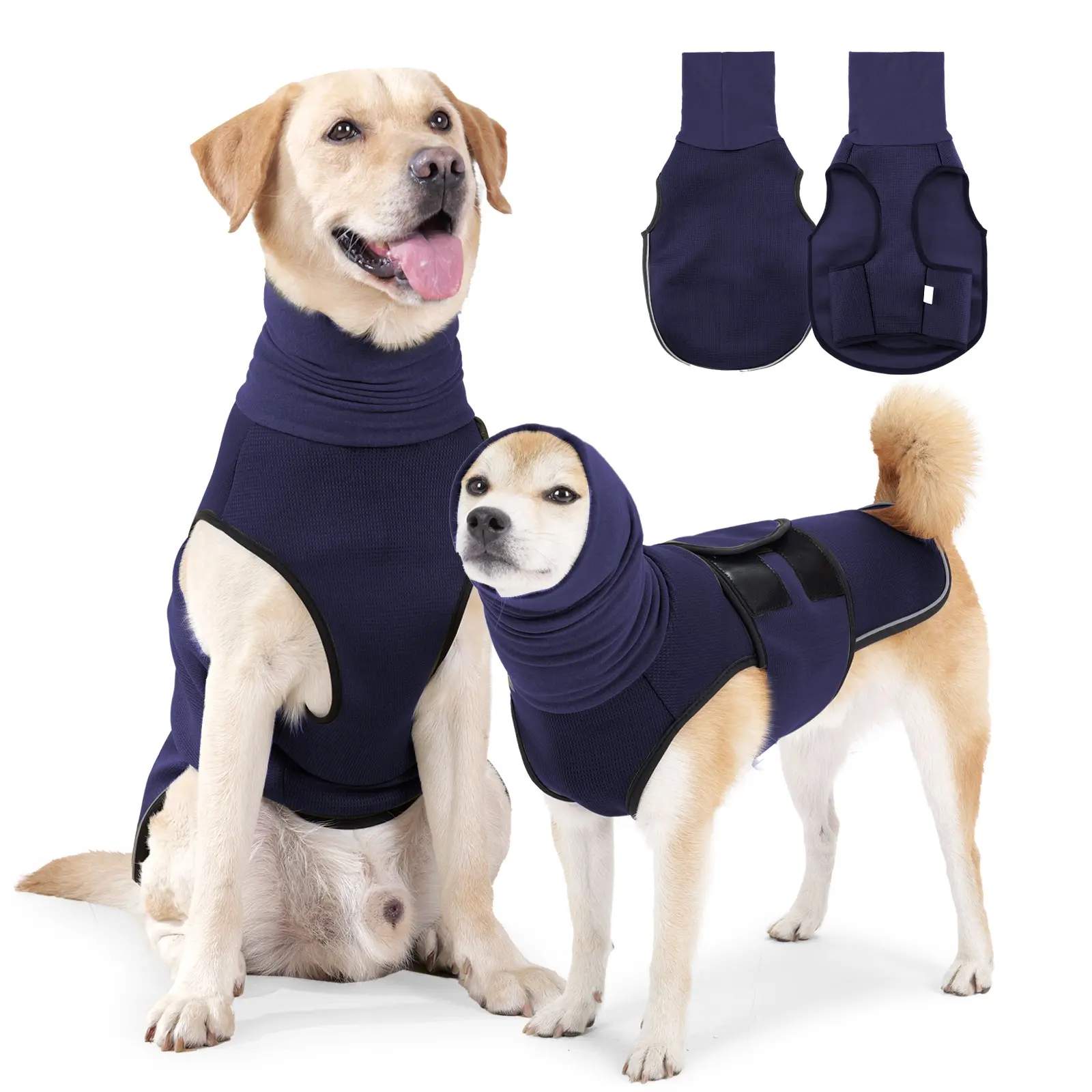 Dog Anxiety Vest, Reflective Dog Calming Jacket with Hat, Adjustable Breathable Dog Anxiety Shirt for Rainstorms, Fireworks, Vet Checks, Outfits