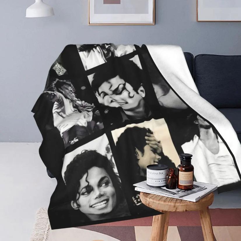 Michael Jackson Flannel Blanket King Of Pop Music Legend Photo Retro 80s Style Soft Warm Throw For Gamer Room Decor Dorm Essential Bed Sofa Home Holiday Gift