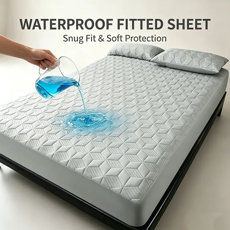 Trendy Solid Color Quilted Mattress Liner, Liquid Repellent Diamond Stitch Top, Non-Shift Stretch Deep Pocket Bed Cover with Coordinating Pillow Covers for Day Naps & Night Sleep