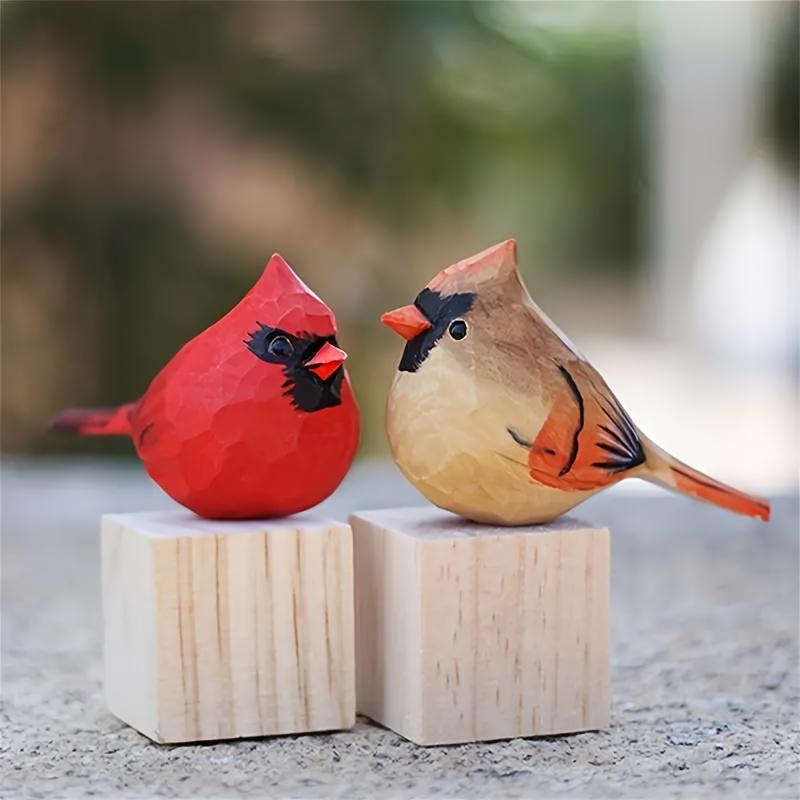 2 Red Cardinal Statues, Handmade Wooden Carved and Painted Bird Figurines, Various Bird Home Decorations, Best Gift for Bird Enthusiasts, Suitable for Birthdays, Christmas Gifts, Suitable for Home and Friends, Garden Tool Set