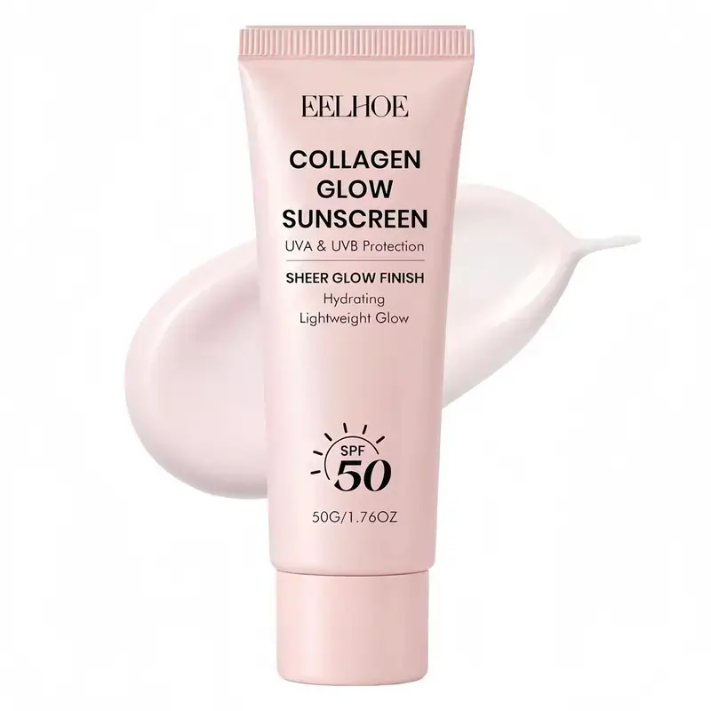 No Cast Just Glow Collagen Sunscreen SPF 50, Broad Spectrum Facial Sunscreen Moisturizer, Lightweight Non-Sticky, Hydrating Formula, Peptide Cica, Moisturizing