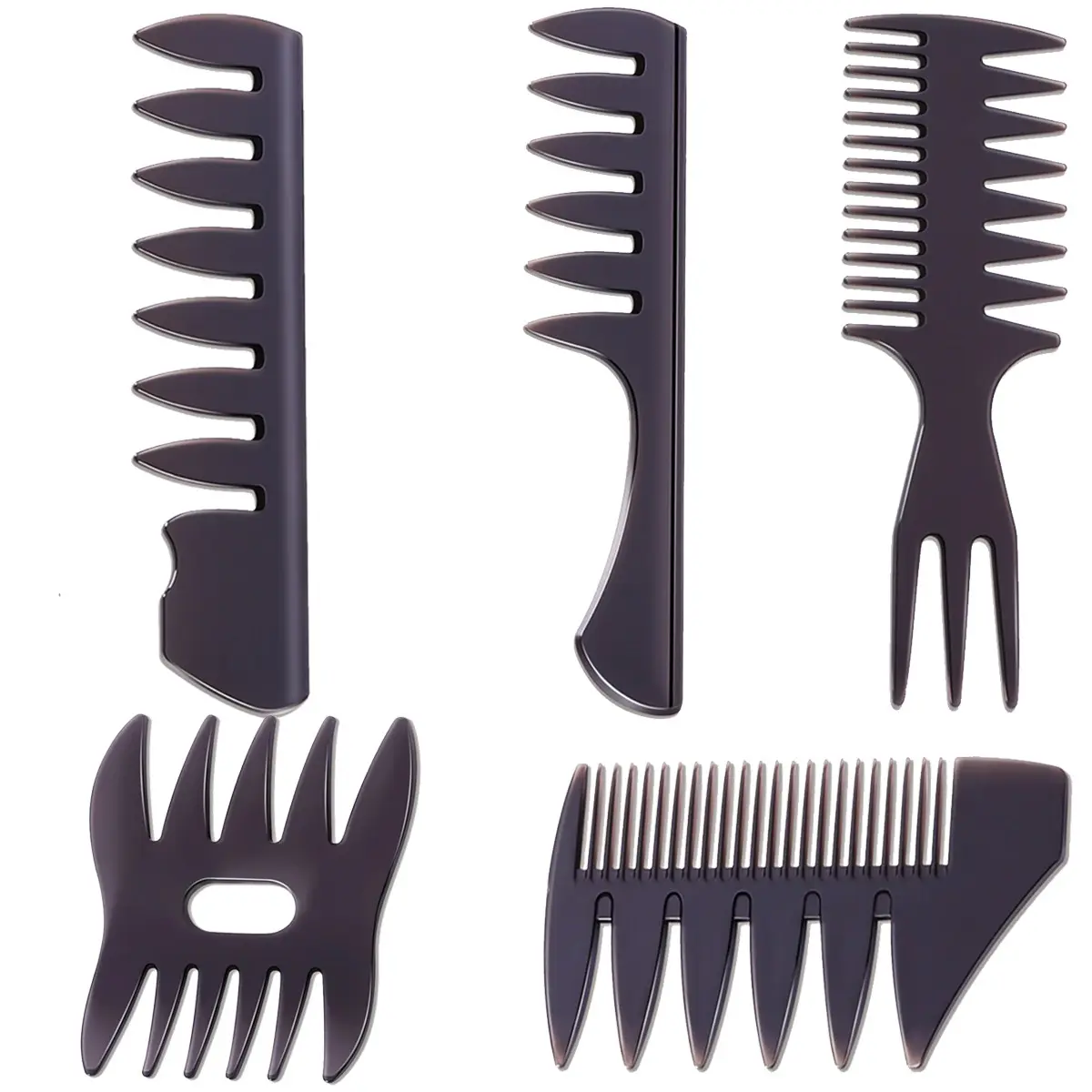 5-Piece Textured Comb Set, Wide Tooth Texture Comb, Ideal for Men's Beards and Hair Salon, Styling Hair Tools, Stylist Hairdressing Tools Accessories