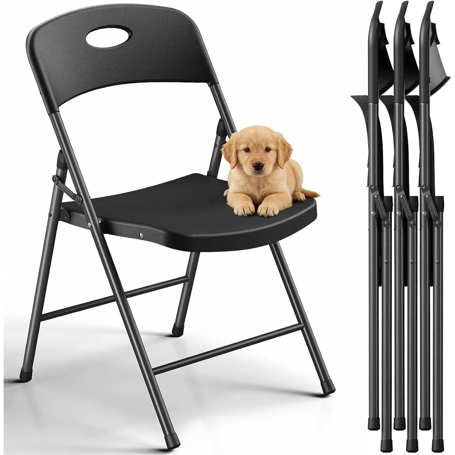 Folding Chairs 4 Pack, Outdoor Folding Chairs for Outside Indoor, Portable 350 lbs Capacity Heavy Duty Plastic Metal Foldable Chairs Commercial Seating for Picnic, Party, Patio, Black